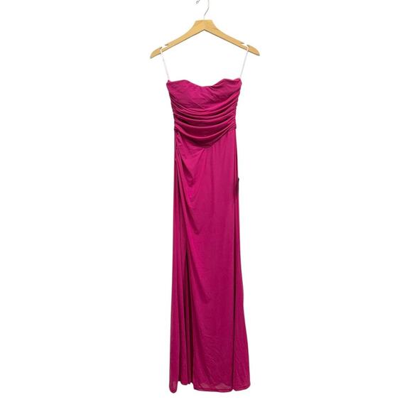 Lulus Epitome of Allure Fuchsia Mesh Strapless Ruched Maxi Dress size S NWT - Picture 6 of 8